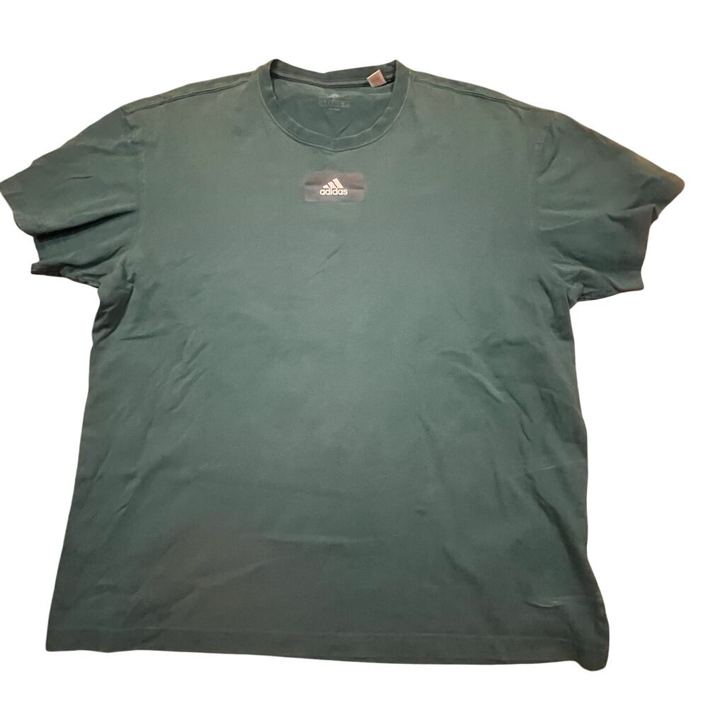 Adidas Green Logo‎ Tee Men L Minimalist Sportswear Shirt Teal Blue/ Green